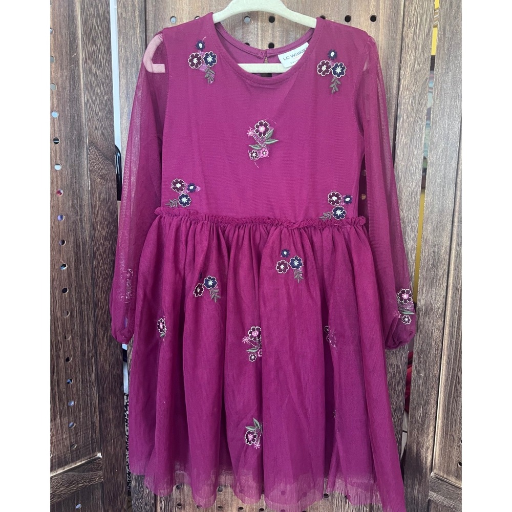 LC Waikiki Girls Burgundy Floral Tulle Dress Size 5-6 Years